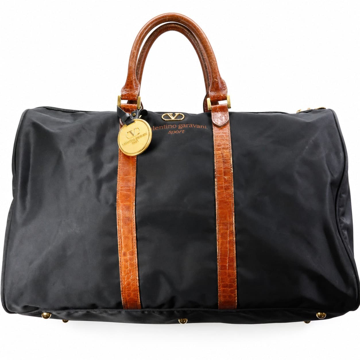 Valentino Garavani Sport Black Nylon Leather Duffle Bag Weekender Travel