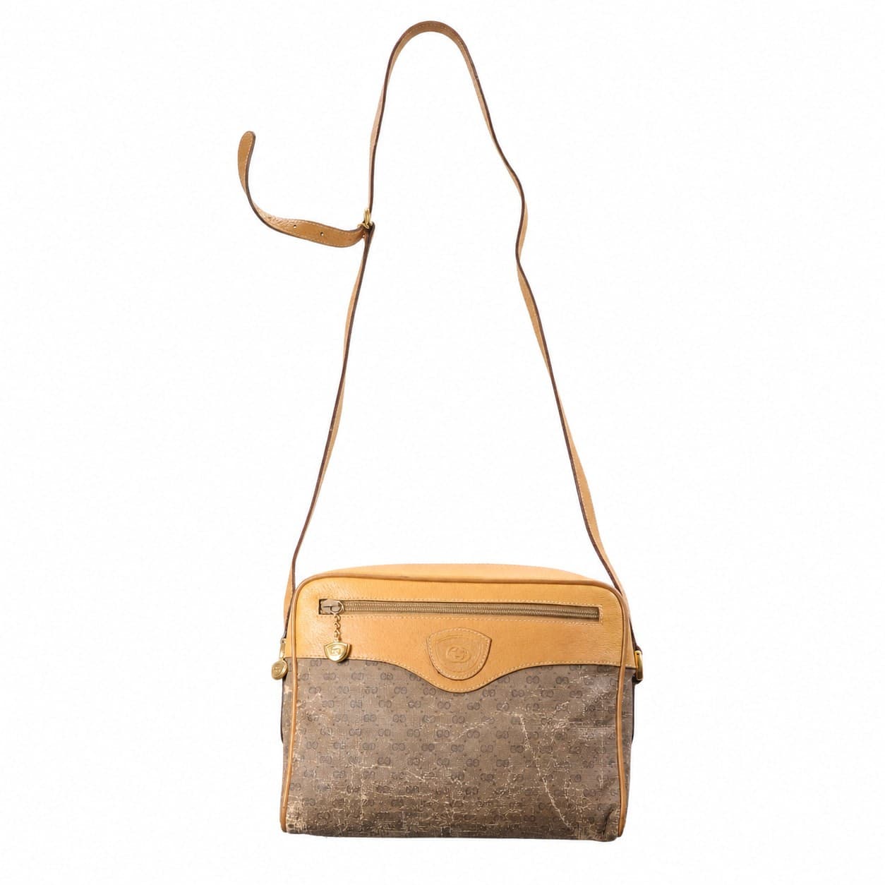 Gucci GG Canvas Leather Crossbody Shoulder Bag Handbag Purse Tan Beige