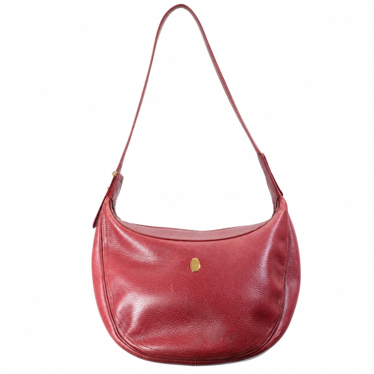 Cartier Must De Cartier Burgundy Leather Hobo Shoulder Bag Handbag Purse
