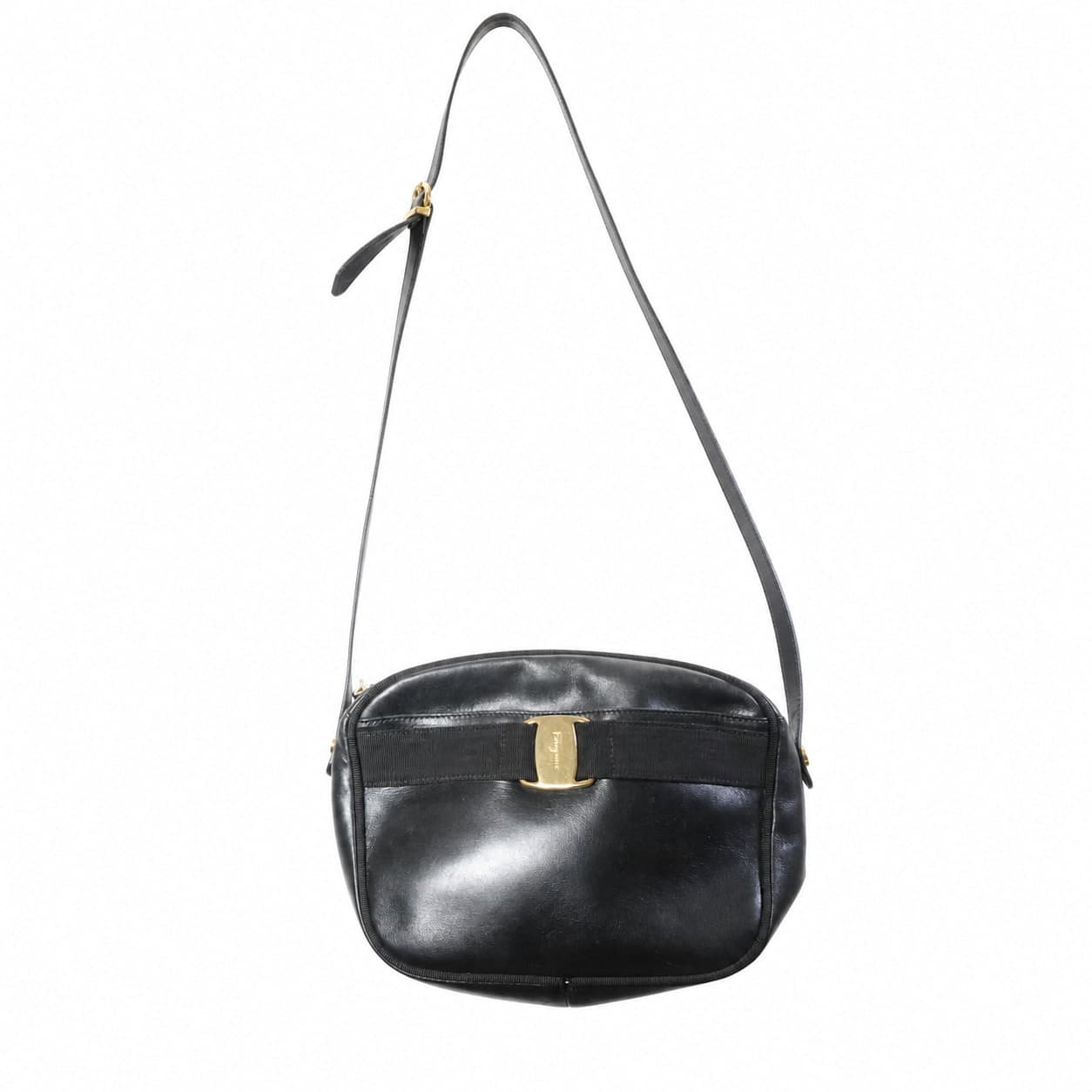 Salvatore Ferragamo Vara Bow Black Leather Crossbody Shoulder Bag Handbag Purse