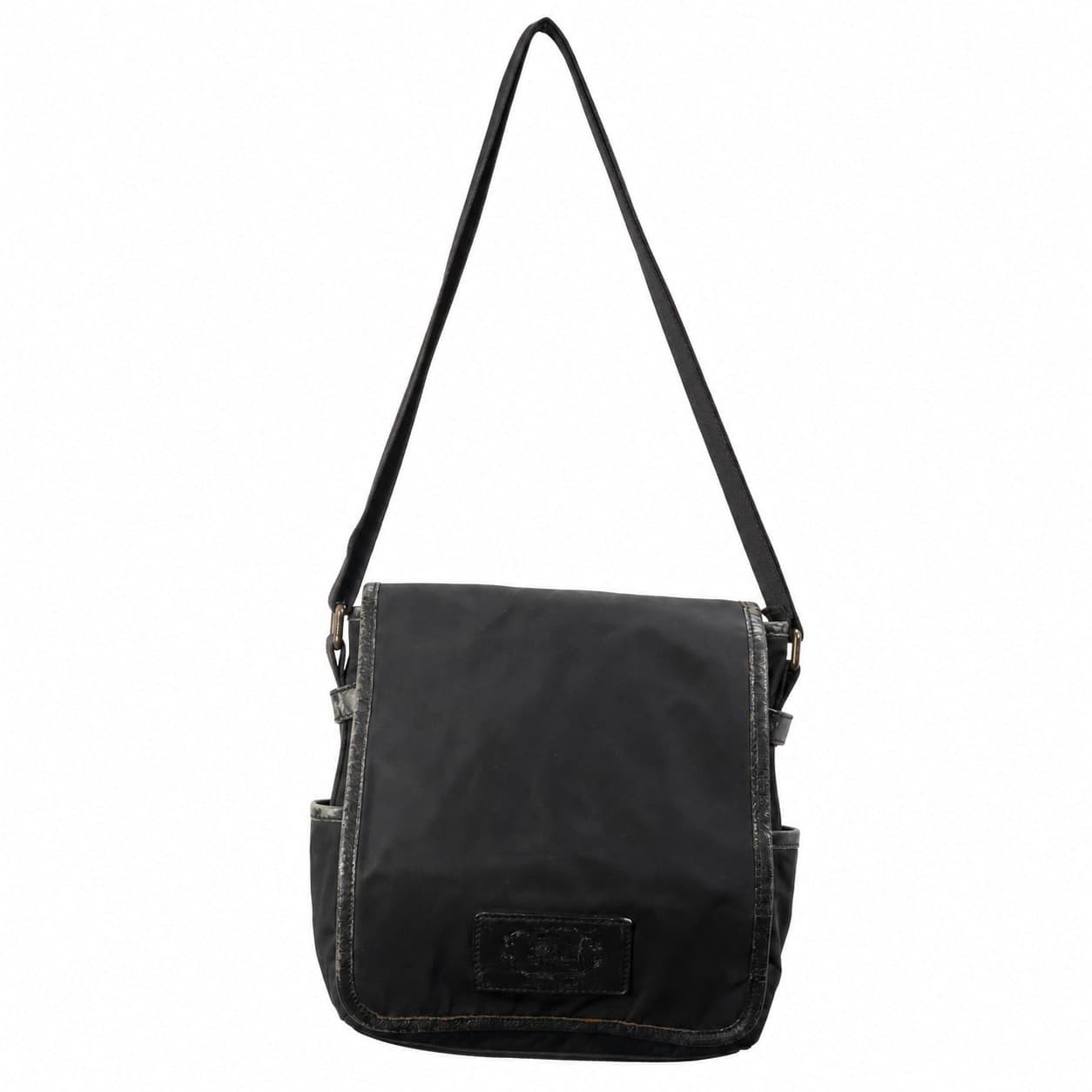 Burberry Black Nylon Leather Trim Crossbody Messenger Bag Handbag Purse