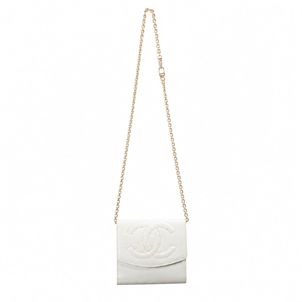 Chanel Caviar Leather Timeless CC Wallet On Chain WOC Crossbody Bag Purse White