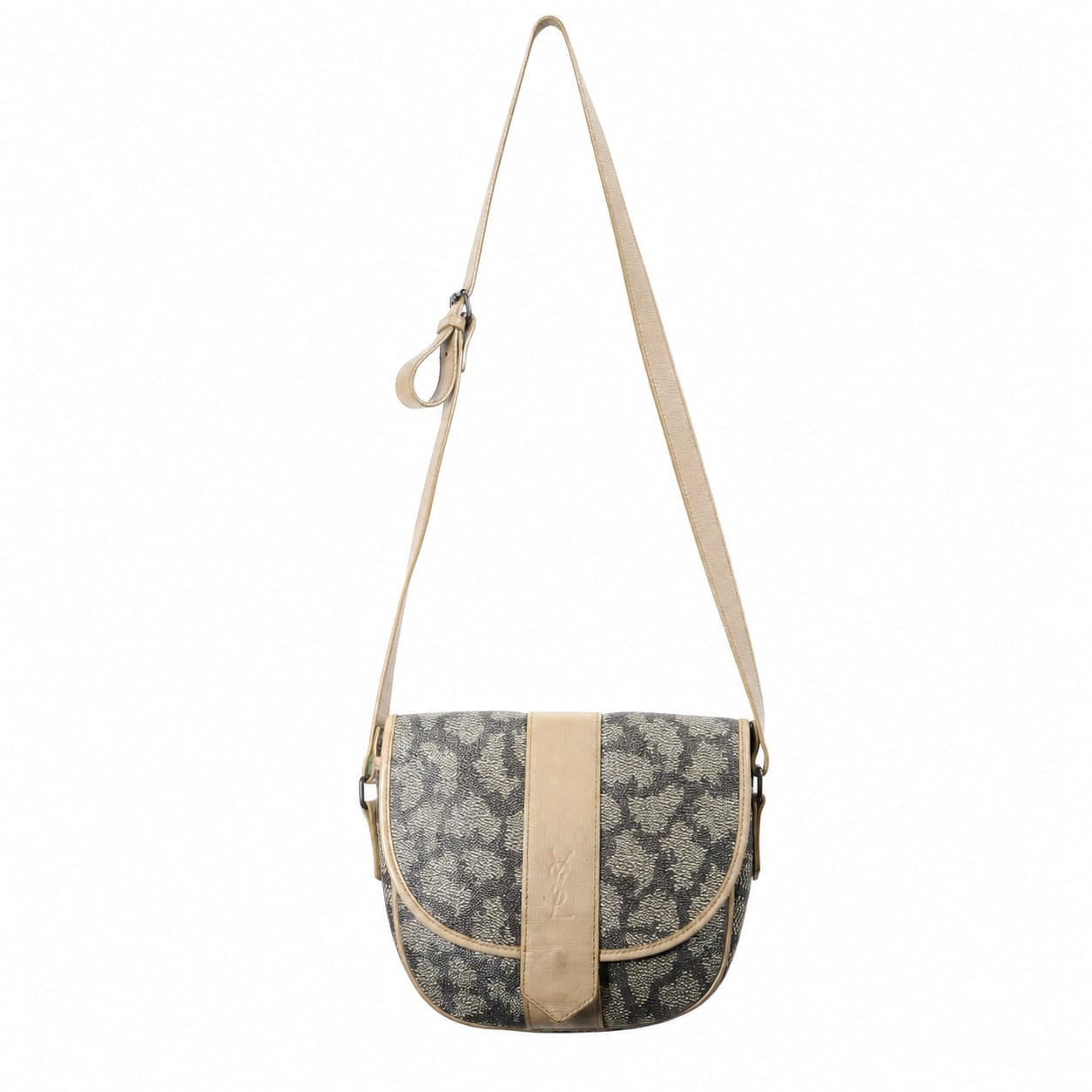 Yves Saint Laurent Coated Canvas Leather Crossbody Shoulder Bag Purse Handbag