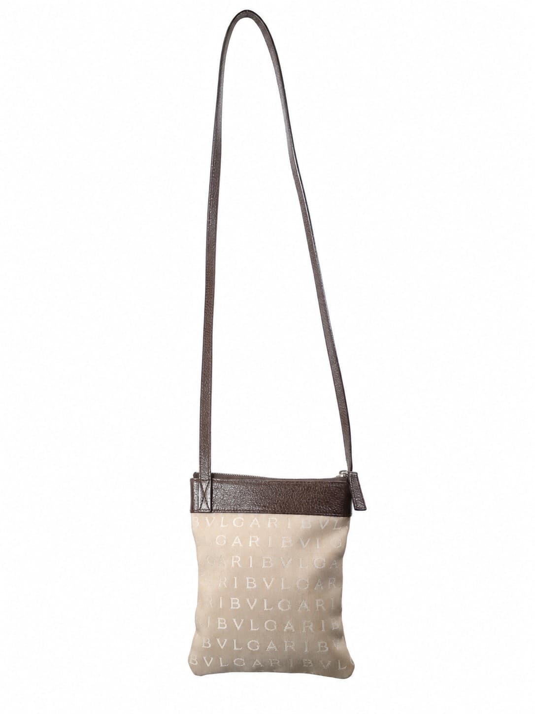 Bvlgari Logo Mania Canvas Leather Crossbody Shoulder Bag Handbag Purse Beige Brown
