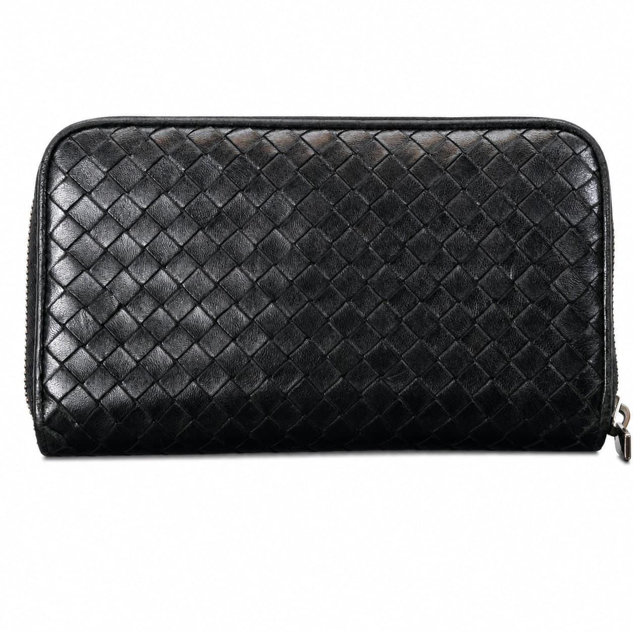 Bottega Veneta Intrecciato Leather Zip Around Wallet Black Continental Organizer