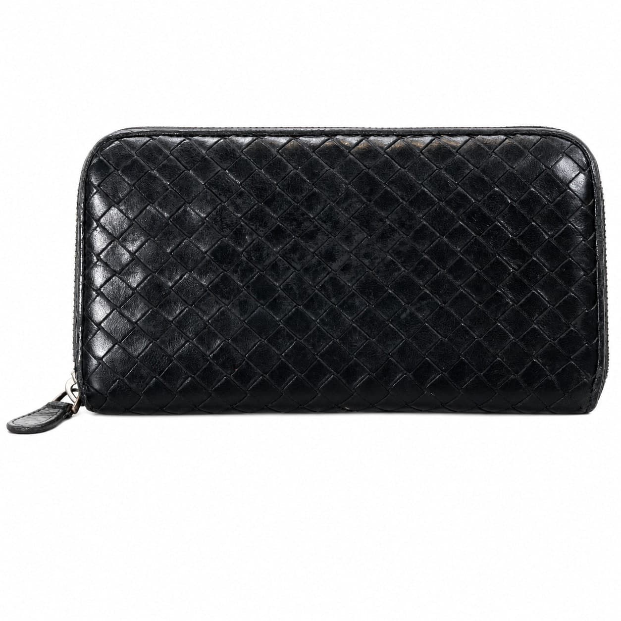 Bottega Veneta Intrecciato Black Leather Zip Around Continental Wallet