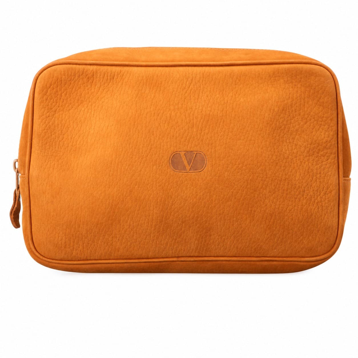 Valentino Garavani Leather Clutch Bag Pouch Purse Orange Pebbled V Logo