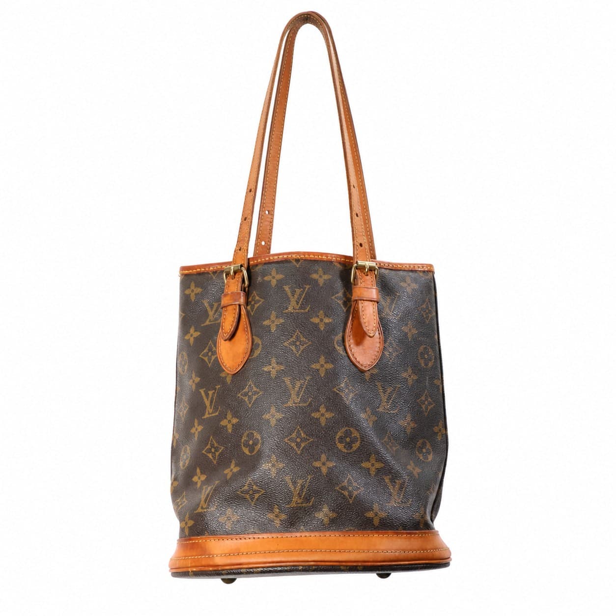 Louis Vuitton Petit Bucket PM Monogram Canvas Shoulder Bag Handbag Purse Brown