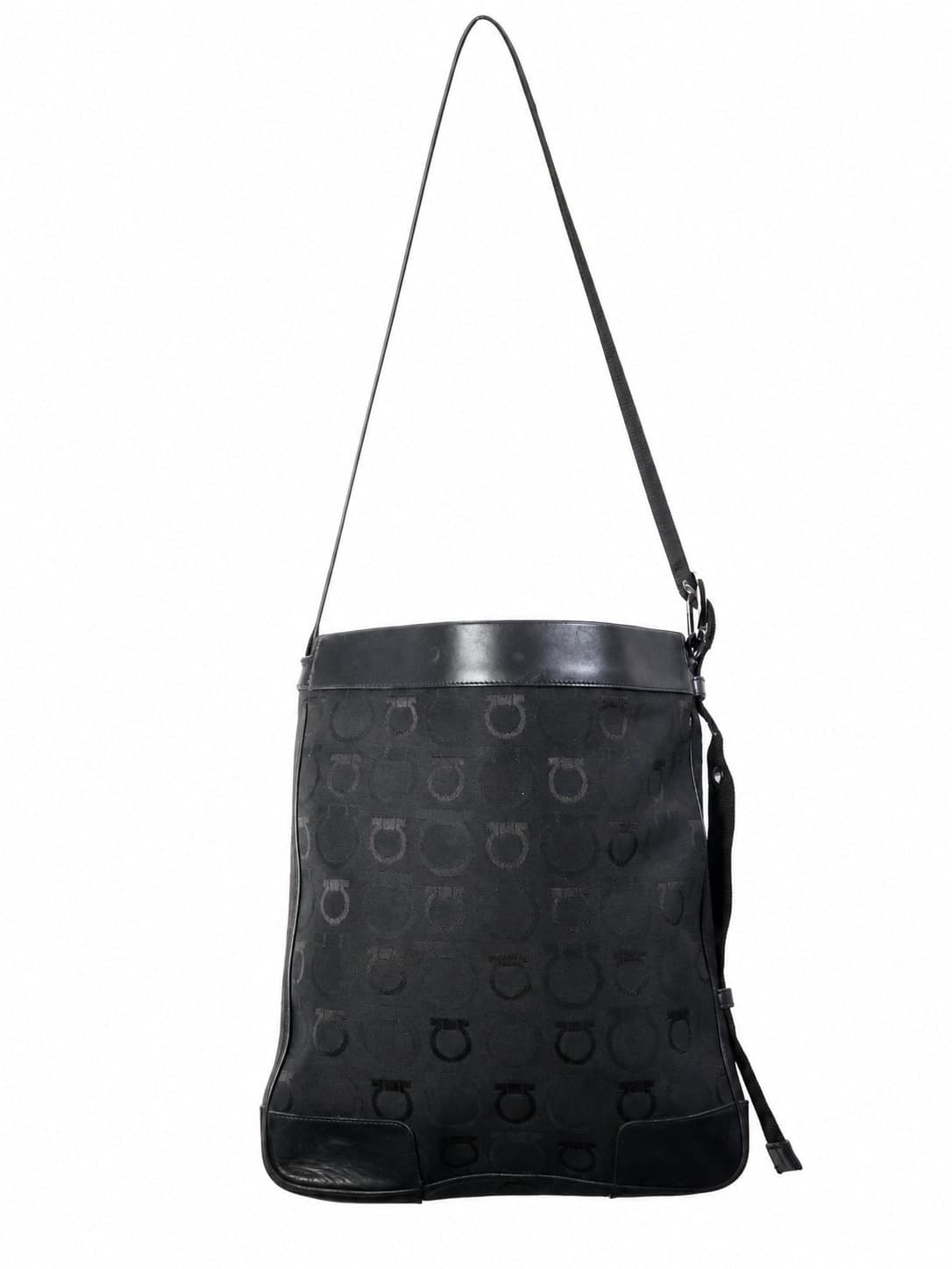 Salvatore Ferragamo Gancini Canvas Leather Crossbody Shoulder Bag Handbag Black