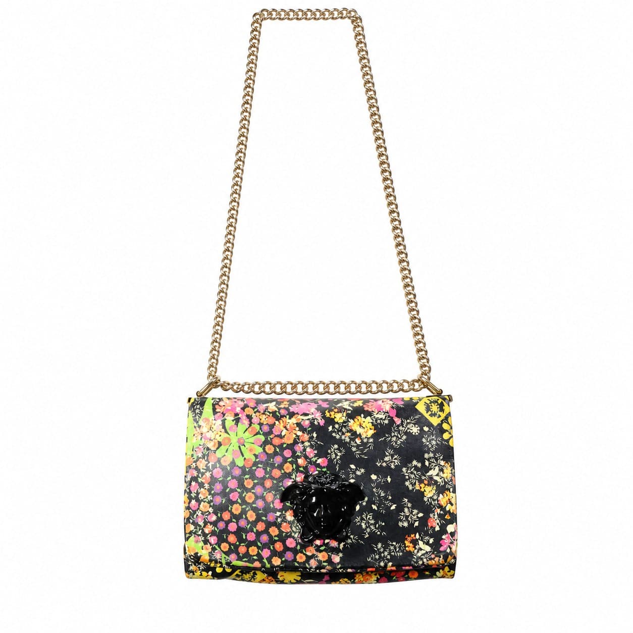 Versace Multicolor Floral Print Leather Shoulder Bag Crossbody Handbag Purse Medusa Chain handbags auction at Alighieri's
