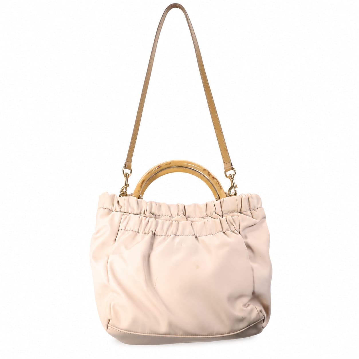 Salvatore Ferragamo Beige Nylon Canvas Gathered Handbag Purse Bag Shoulder Top Handle Patent