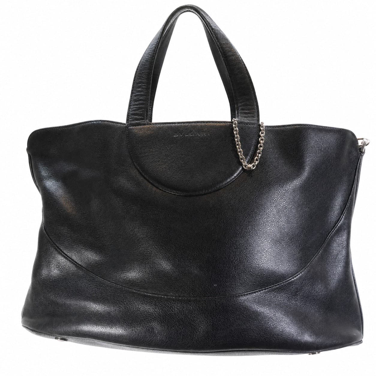 Bulgari Chandra Black Leather Tote Bag Handbag Purse Shoulder Bag