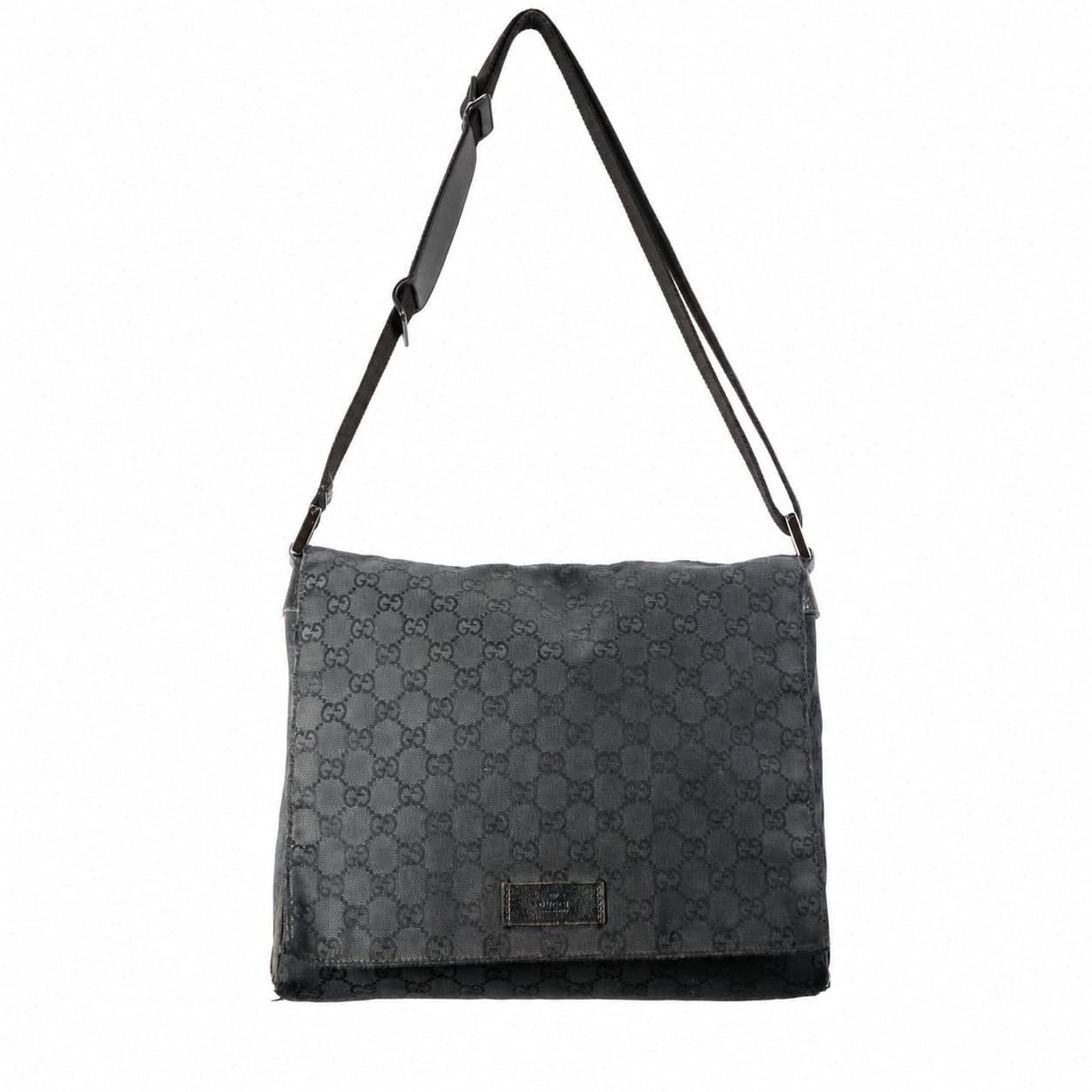 Gucci Black GG Canvas Messenger Crossbody Shoulder Bag Handbag Purse