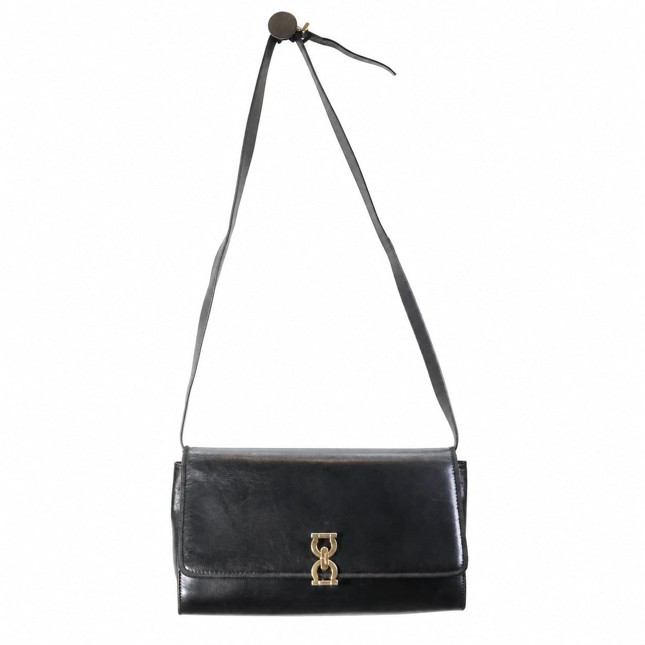 Salvatore Ferragamo Gancini Black Leather Crossbody Shoulder Bag Handbag Purse