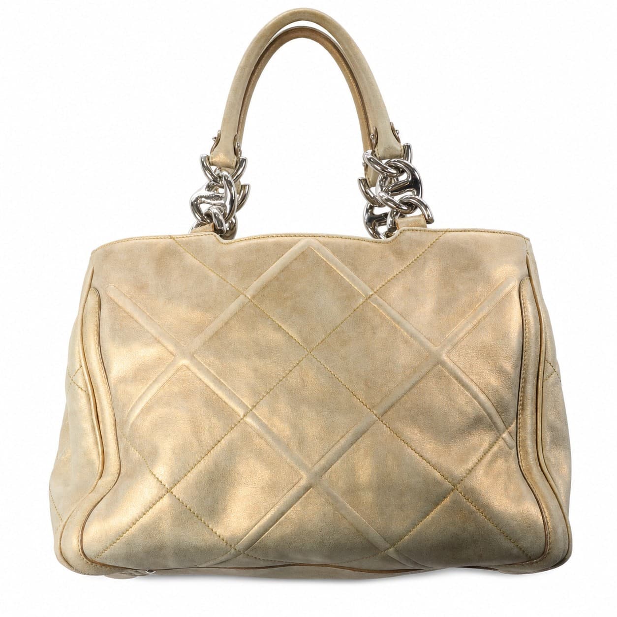 Salvatore Ferragamo Metallic Gold Quilted Leather Satchel Handbag Purse Shoulder Bag