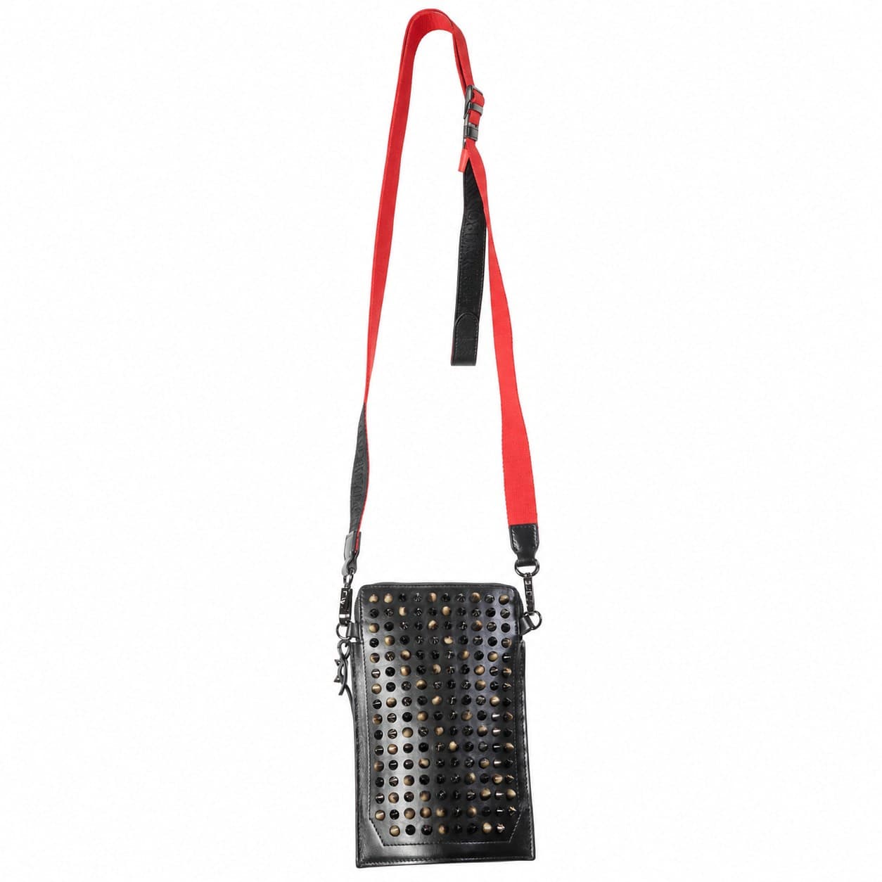 Christian Louboutin Benech Reporter Spike Studded Leather Crossbody Shoulder Bag Purse Handbag Black