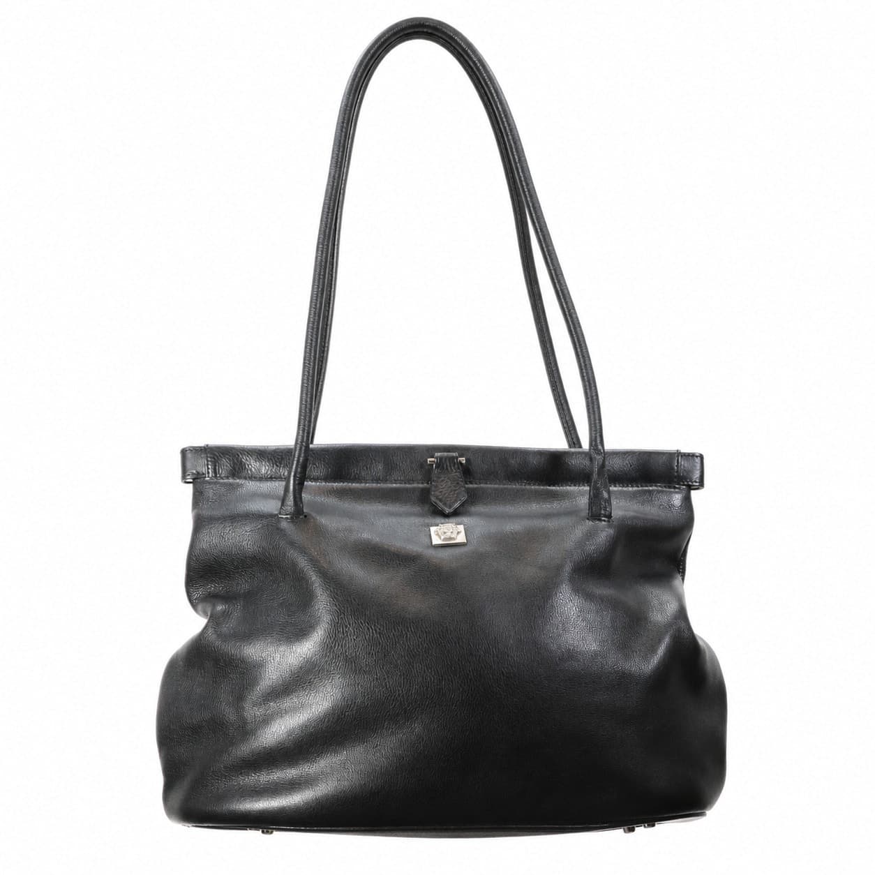 Gianni Versace Black Leather Medusa Shoulder Bag Handbag Purse