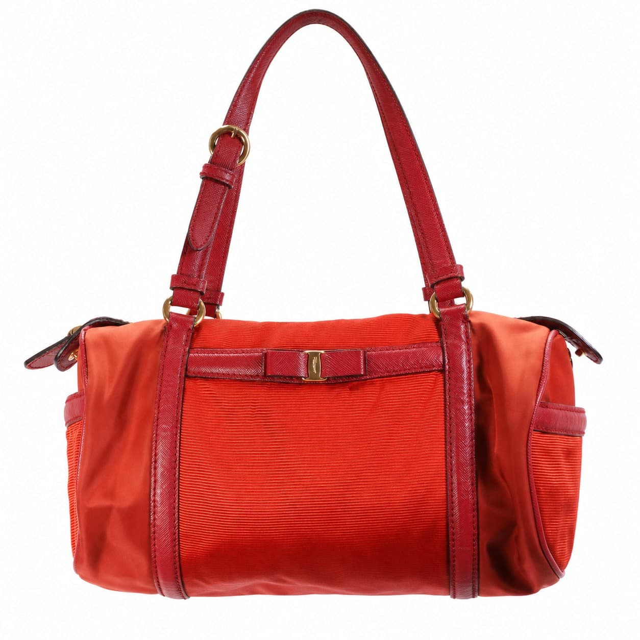 Salvatore Ferragamo Red Grosgrain Leather Shoulder Bag Handbag Purse Satchel