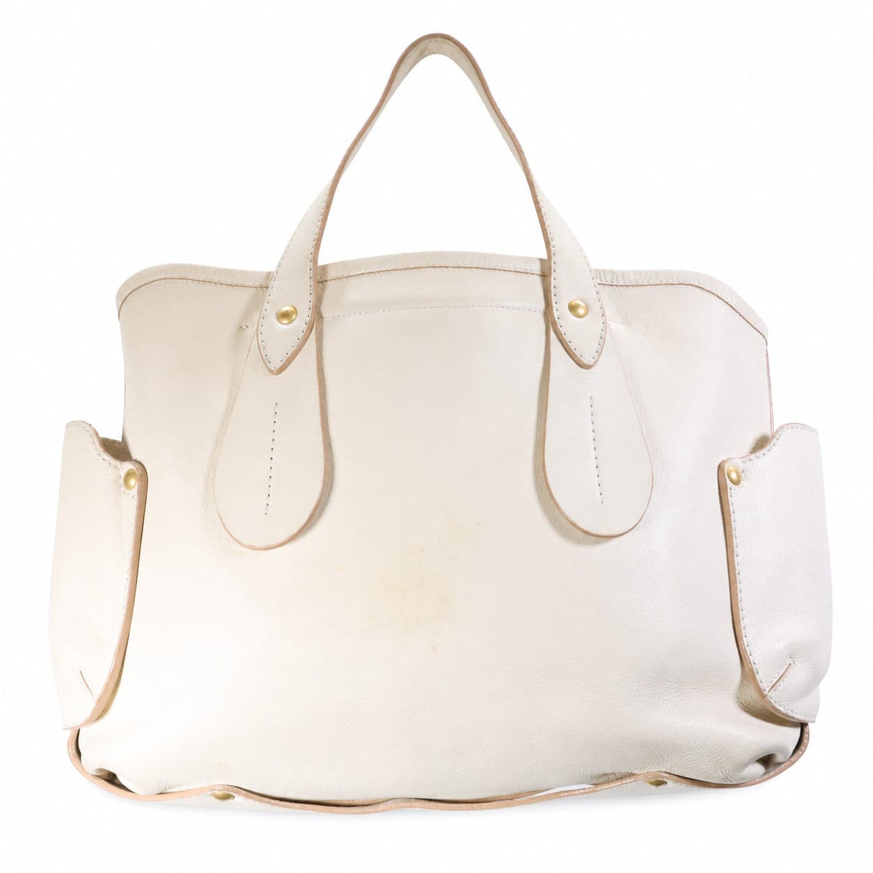 Salvatore Ferragamo Cream Leather Tote Bag Handbag Purse Top Handle