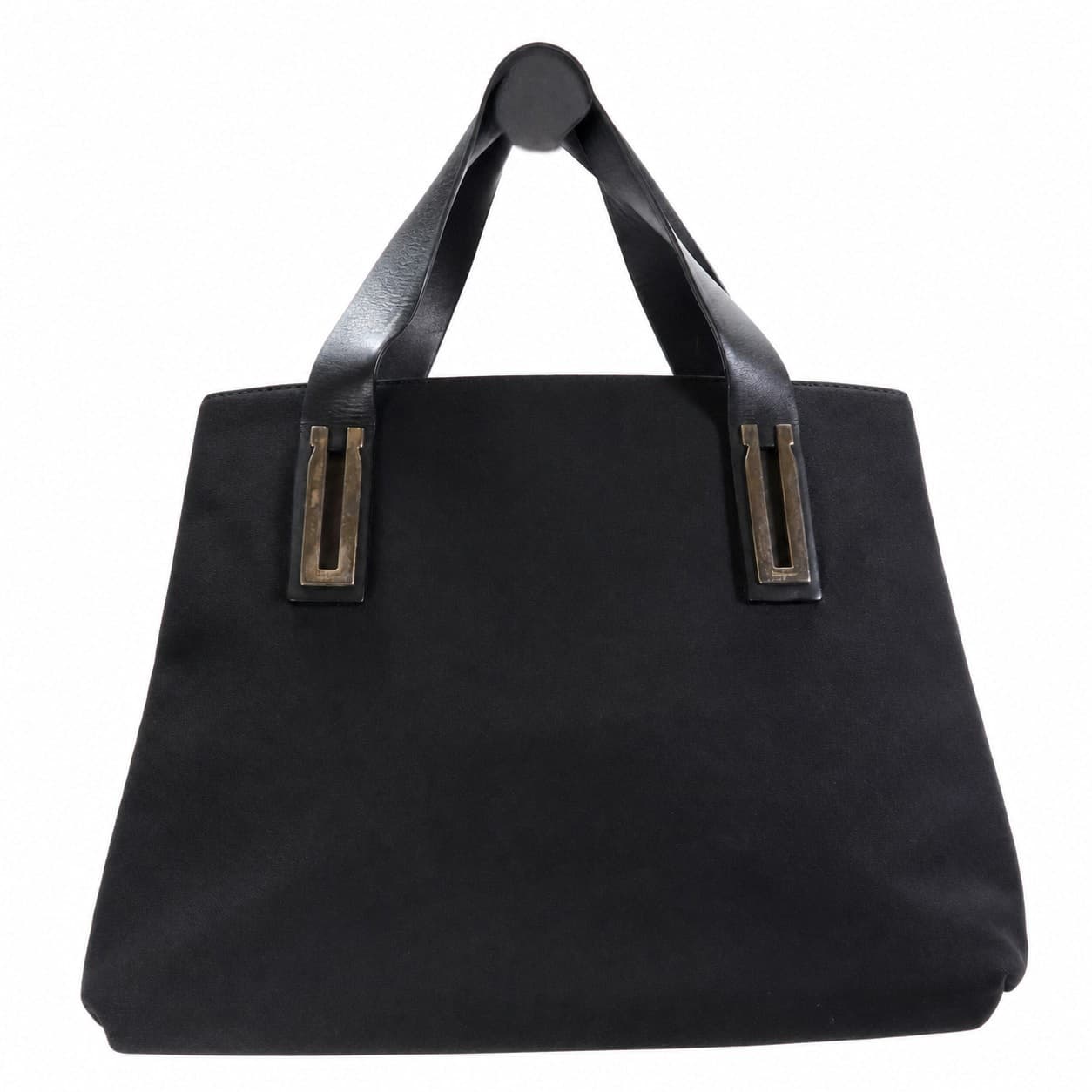 Salvatore Ferragamo Suede Leather Top Handle Bag Handbag Purse Black