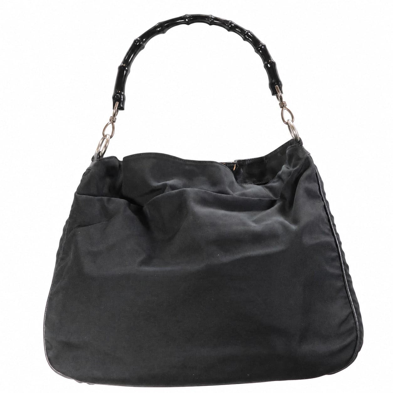 Gucci Black Canvas Leather Chain Strap Hobo Shoulder Bag Purse Handbag