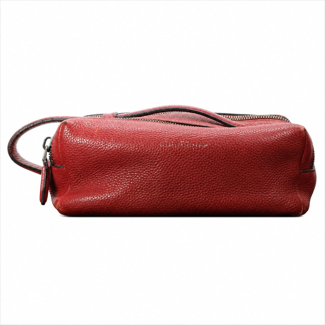 Red Pebbled Leather Double Zip Toiletry Bag Cosmetic Case Pouch Travel