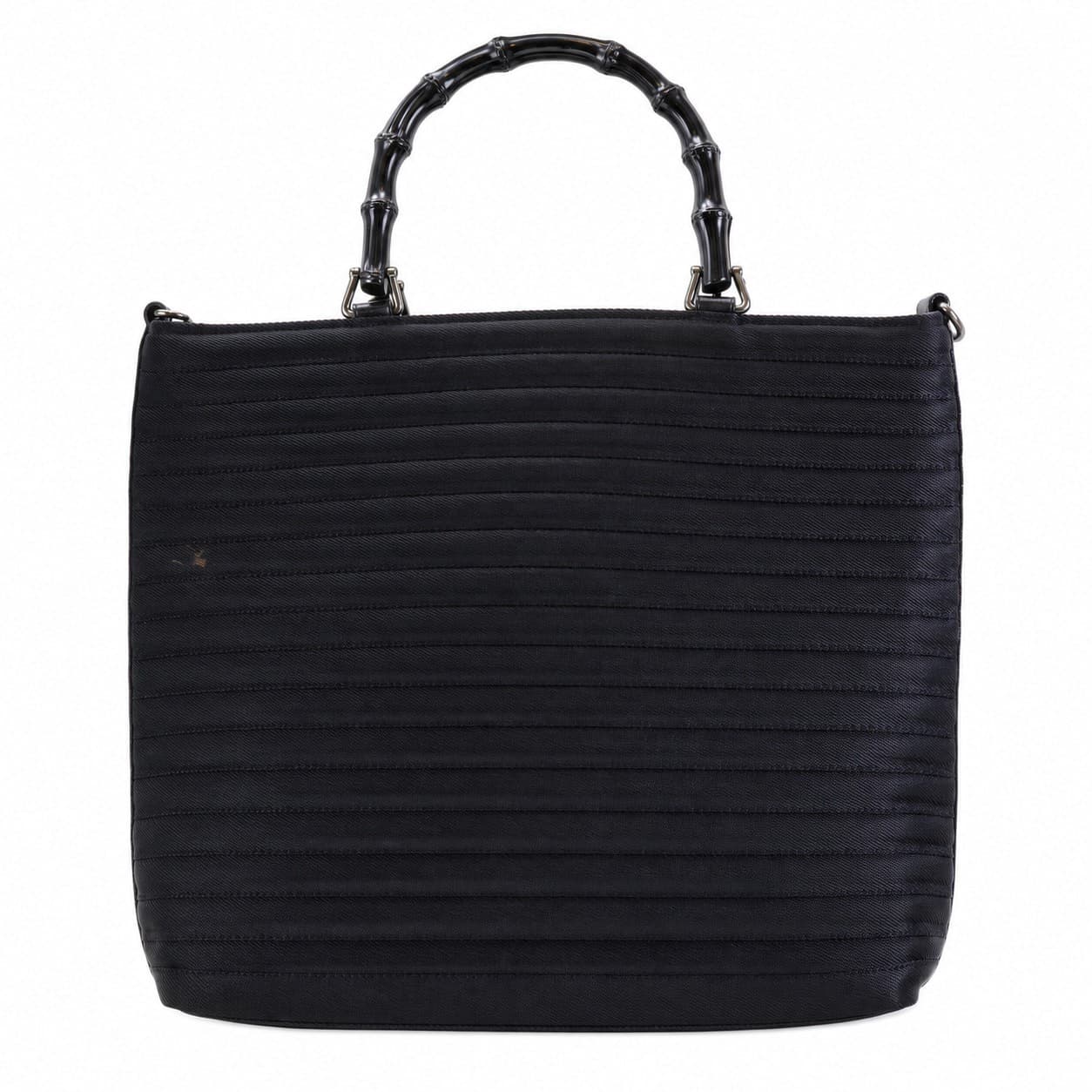 Gucci Bamboo Black Ribbed Nylon Handbag Purse Tote Top Handle Bag