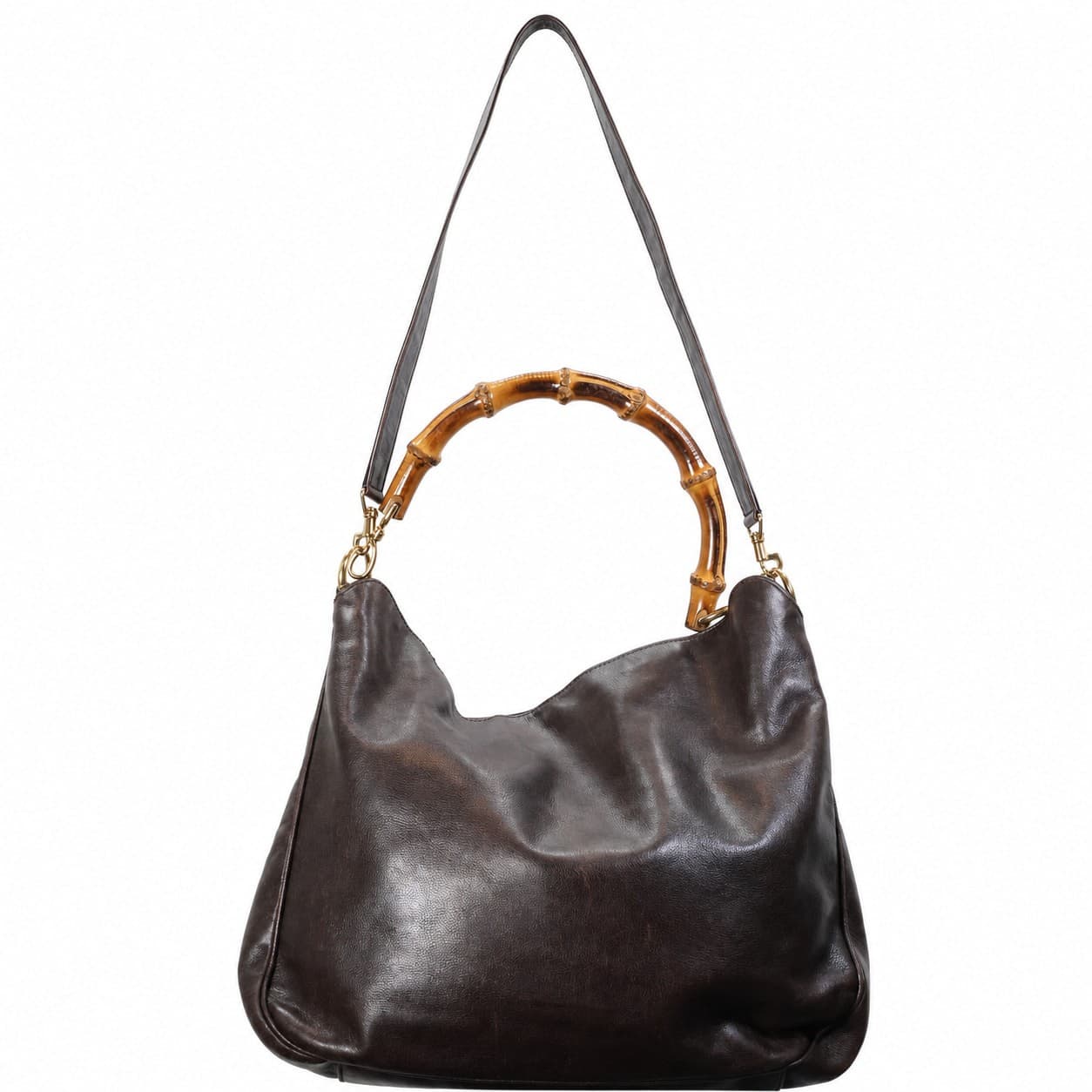 Gucci Bamboo Brown Leather Hobo Bag Handbag Purse Shoulder Bag