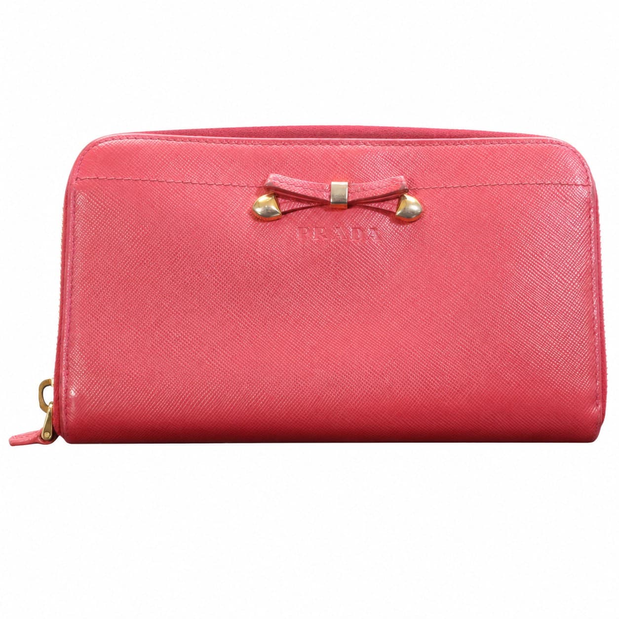 Prada Saffiano Leather Bow Zip Around Wallet Pink