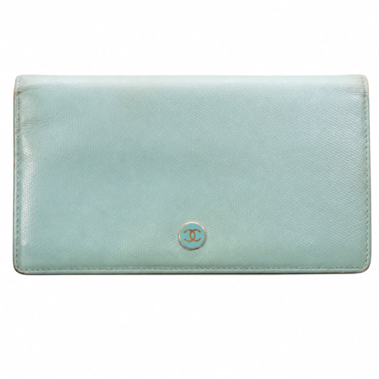 Chanel Caviar Leather Bi-Fold Snap Wallet Mint Turquoise Gold Hardware