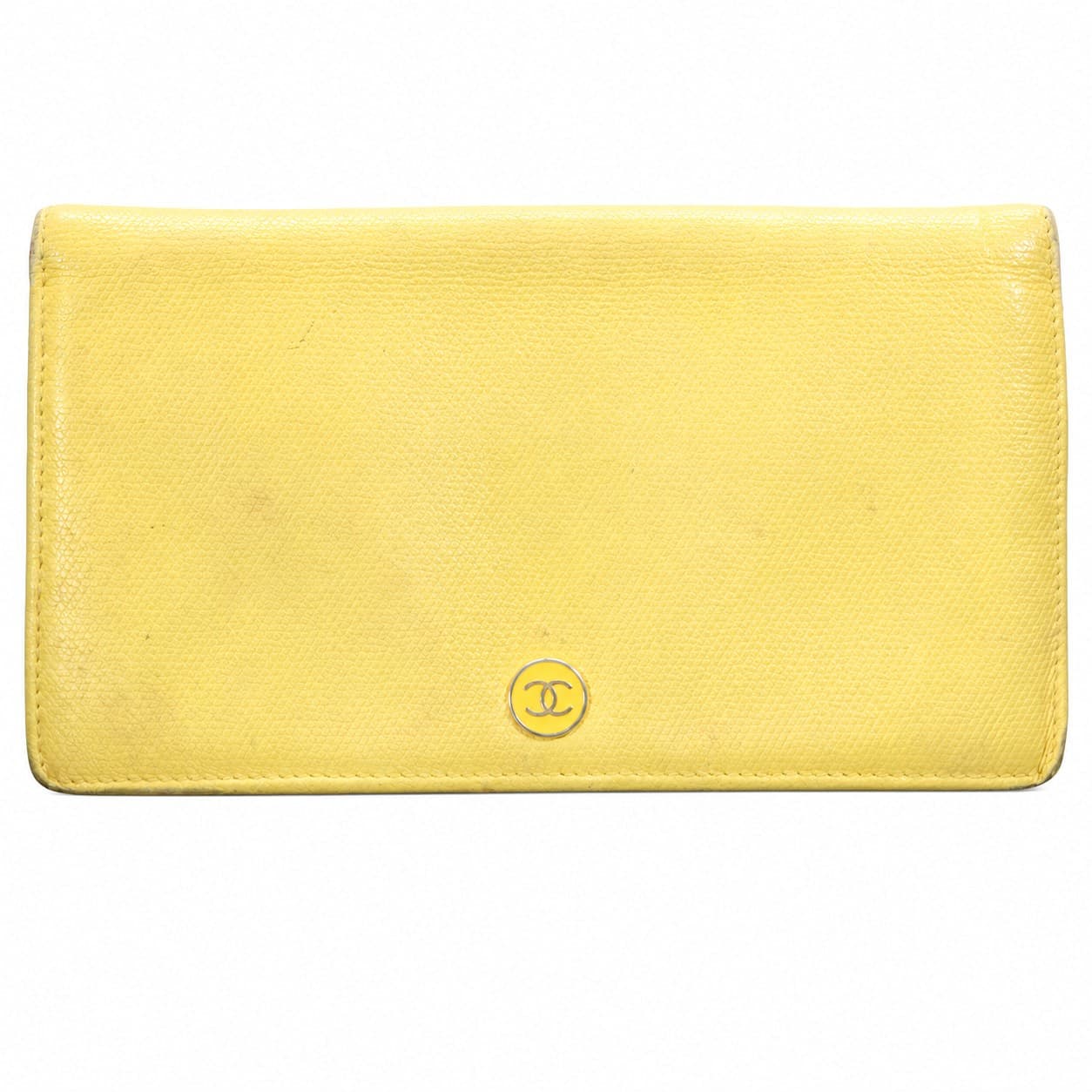 Chanel Caviar Leather Bifold Wallet Yellow Compact Gold Hardware CC Logo