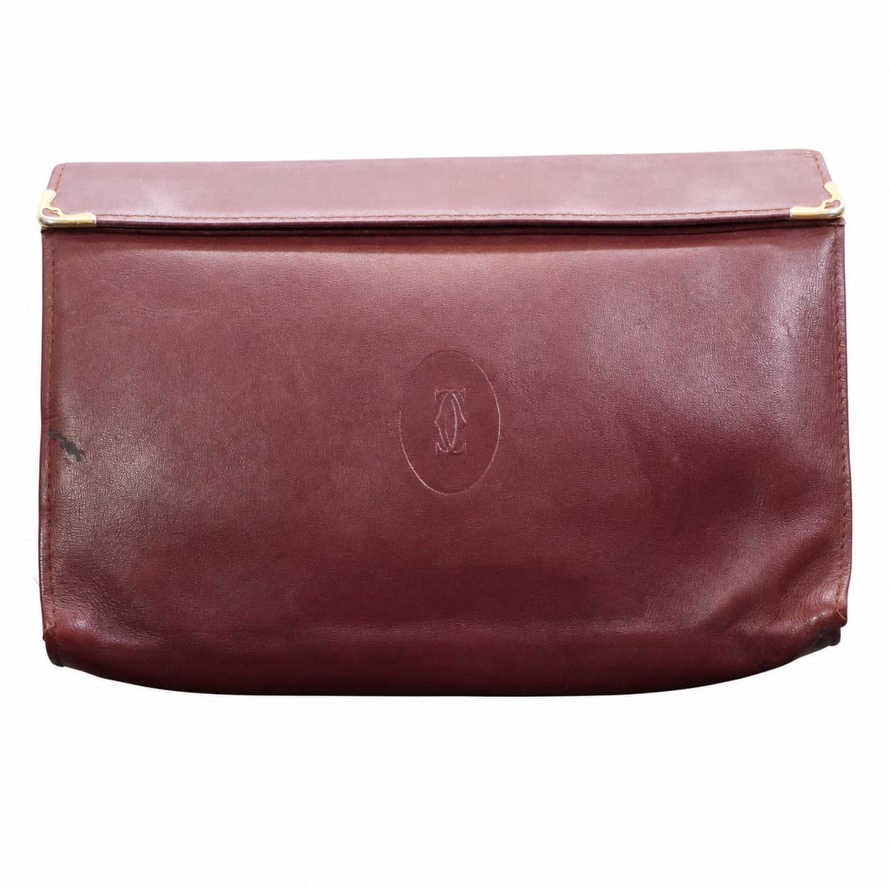 Cartier Burgundy Leather Clutch Bag Purse Handbag Gold Hardware Vintage