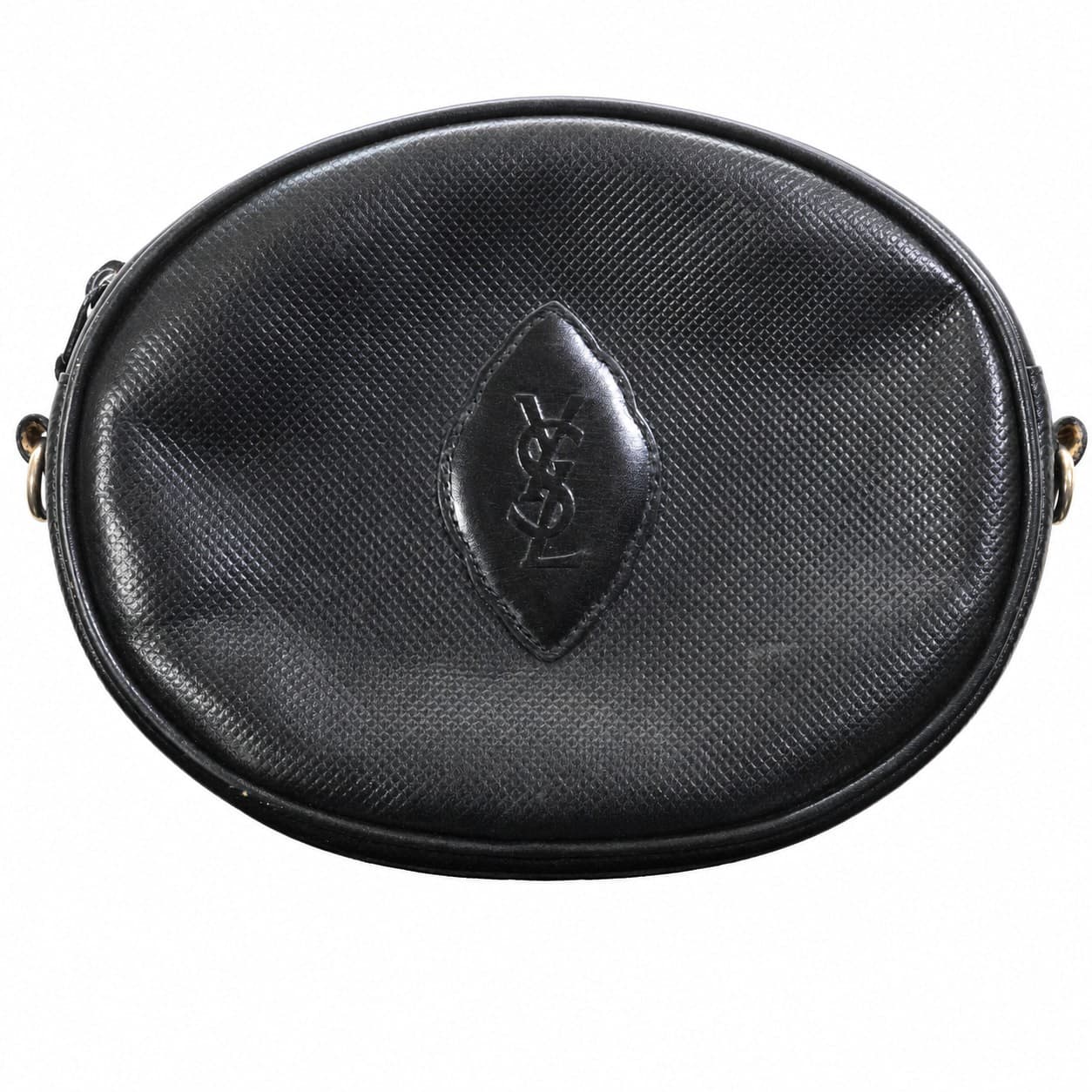 Yves Saint Laurent Oval Crossbody Shoulder Bag Handbag Purse Black Leather