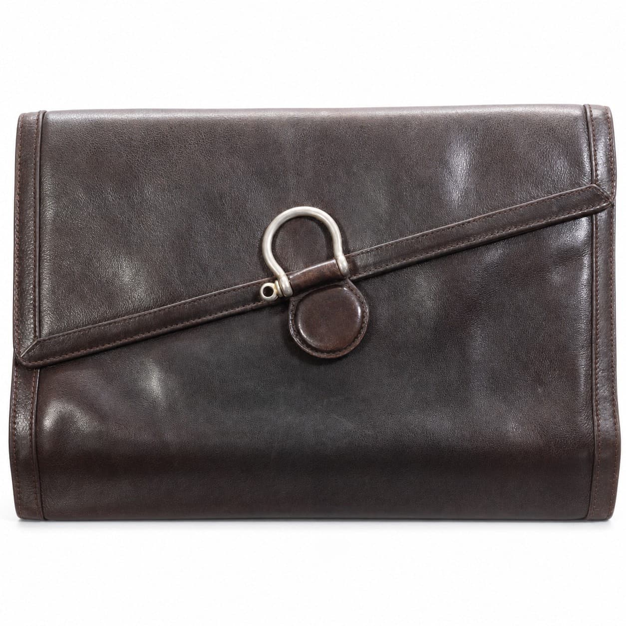 Gucci Brown Leather Envelope Clutch Handbag Purse Bag Horseshoe Closure