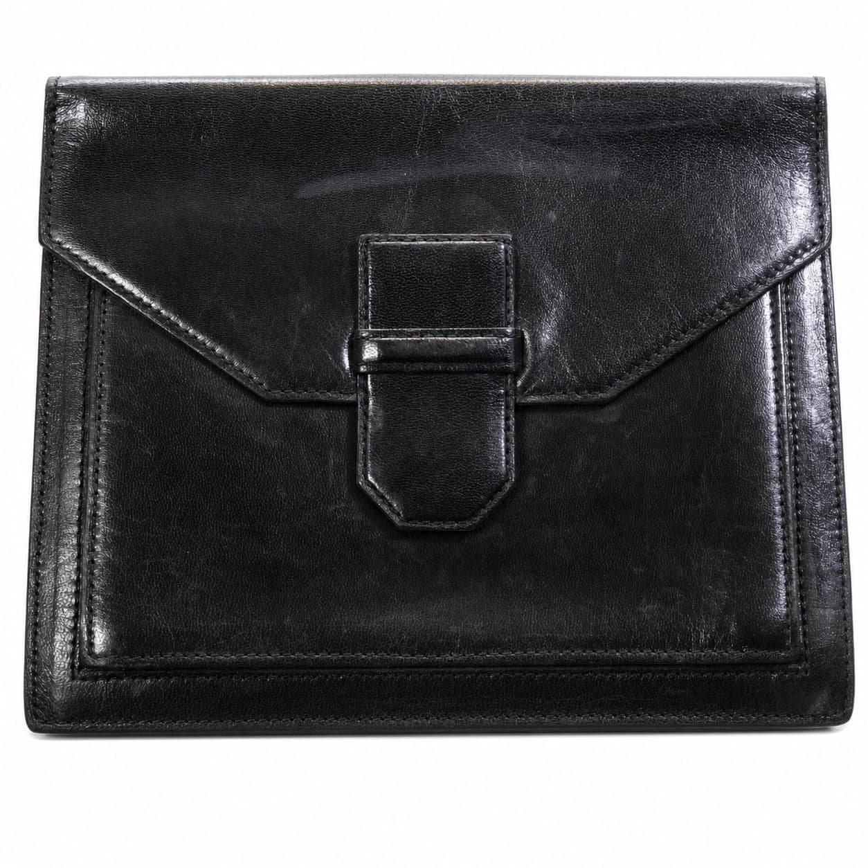 Yves Saint Laurent Black Leather Envelope Clutch Wallet Handbag Purse