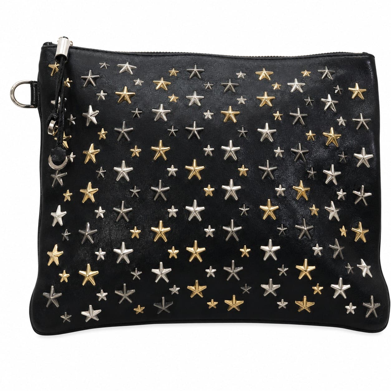 Jimmy Choo Derek Black Leather Star Studded Clutch Bag Purse Pouch
