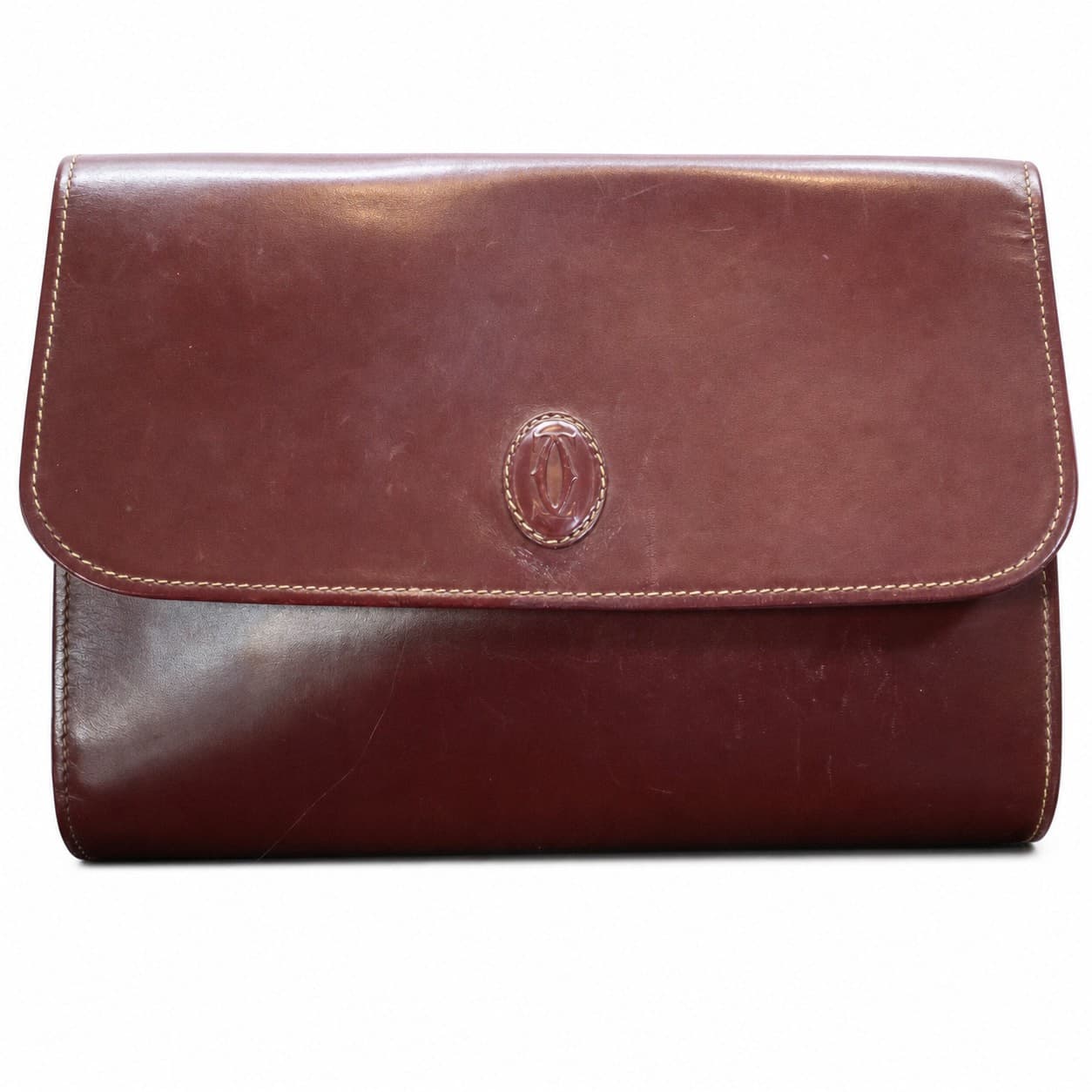 Cartier Must De Cartier Burgundy Leather Clutch Bag Handbag Purse
