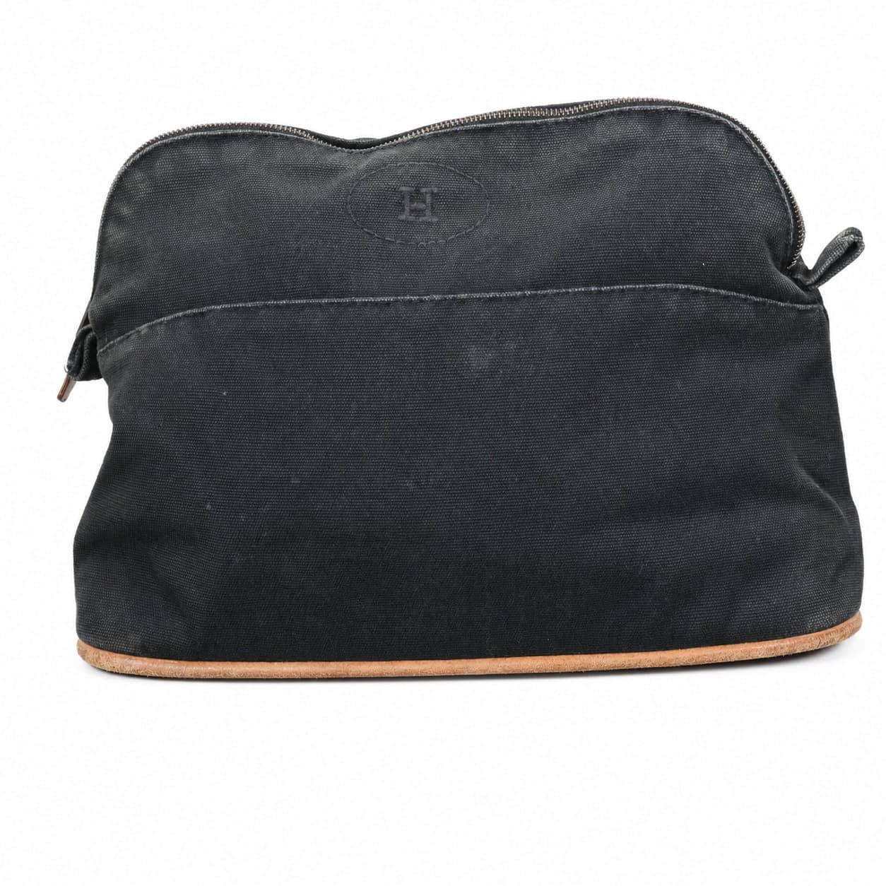 Hermès Black Canvas Leather Cosmetic Pouch Toiletry Bag Clutch