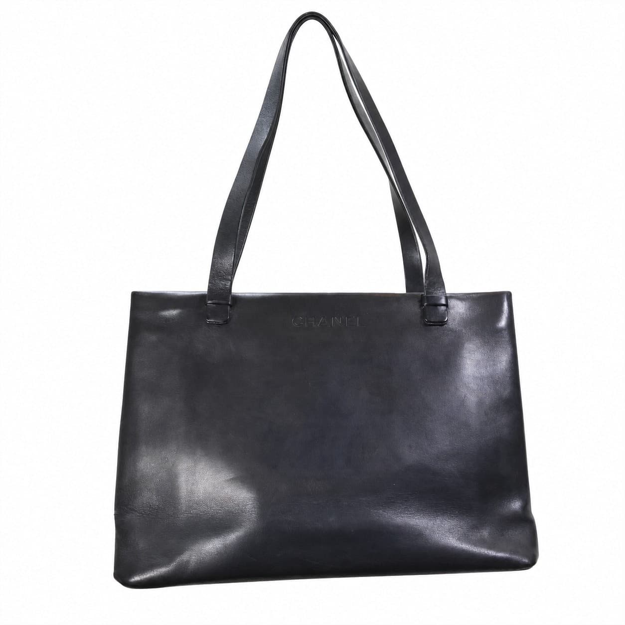 Chanel Black Leather Tote Shoulder Bag Handbag Purse