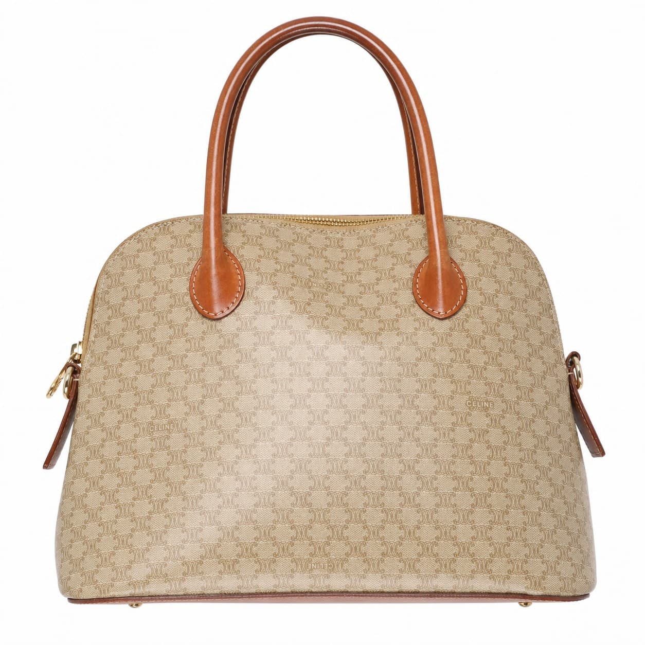Céline Macadam Coated Canvas Leather Beige Dome Satchel Handbag Purse Bag