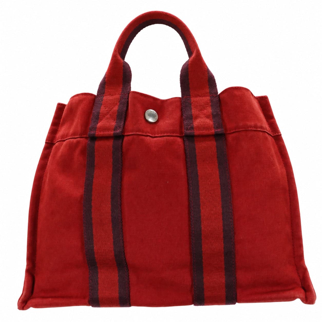 Hermès Fourre Tout PM Canvas Tote Handbag Purse Bag Red Burgundy Striped