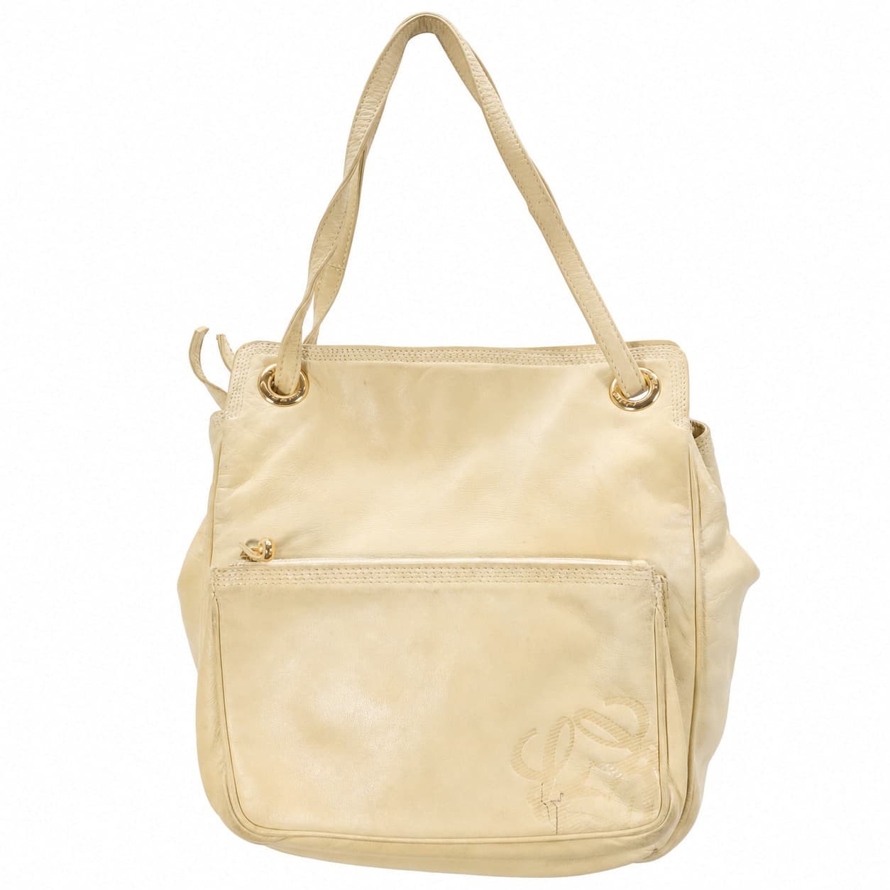 Loewe Leather Shoulder Bag Handbag Purse Yellow Gold Hardware