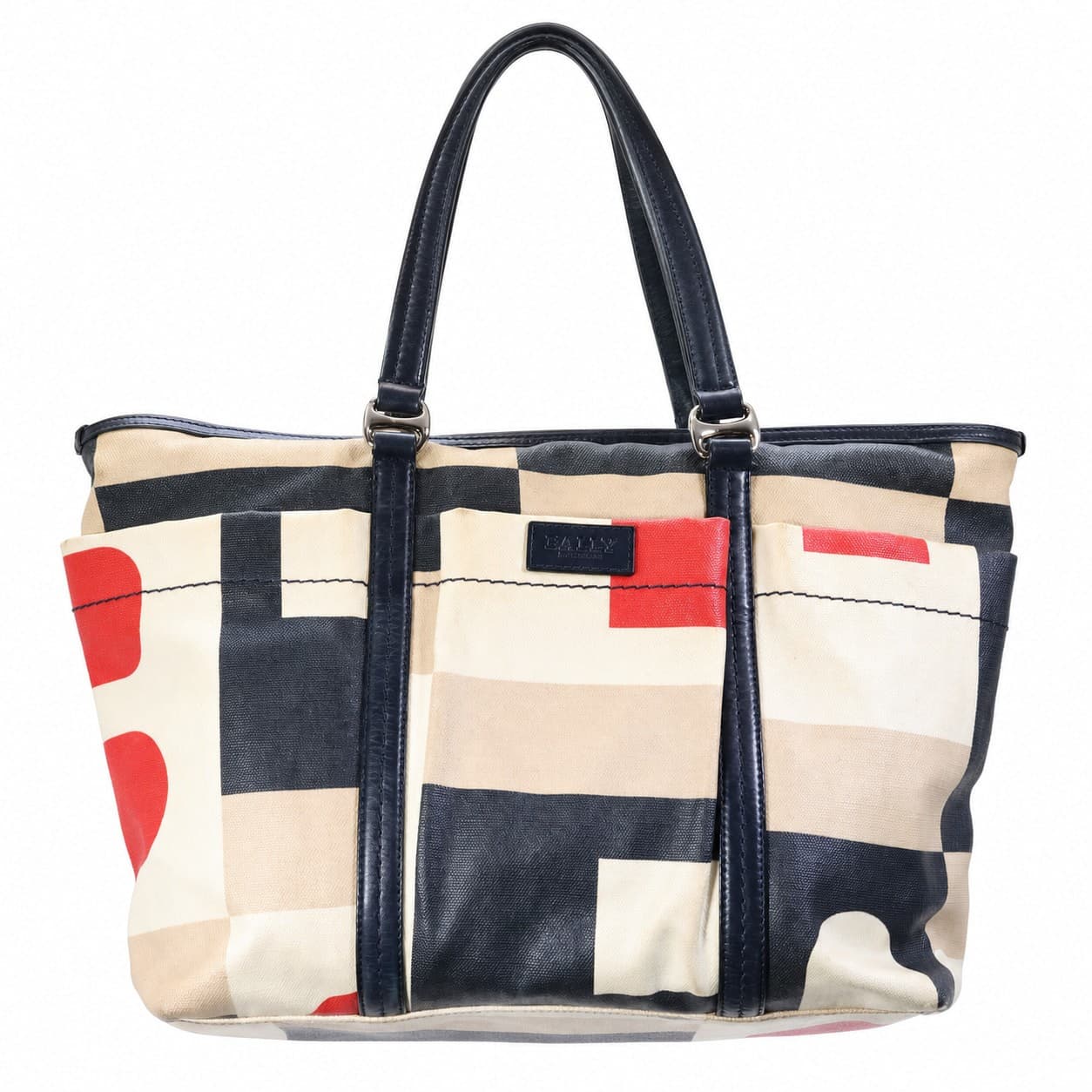 Bally Geometric Canvas Tote Bag Handbag Purse Shoulder Bag Multicolor