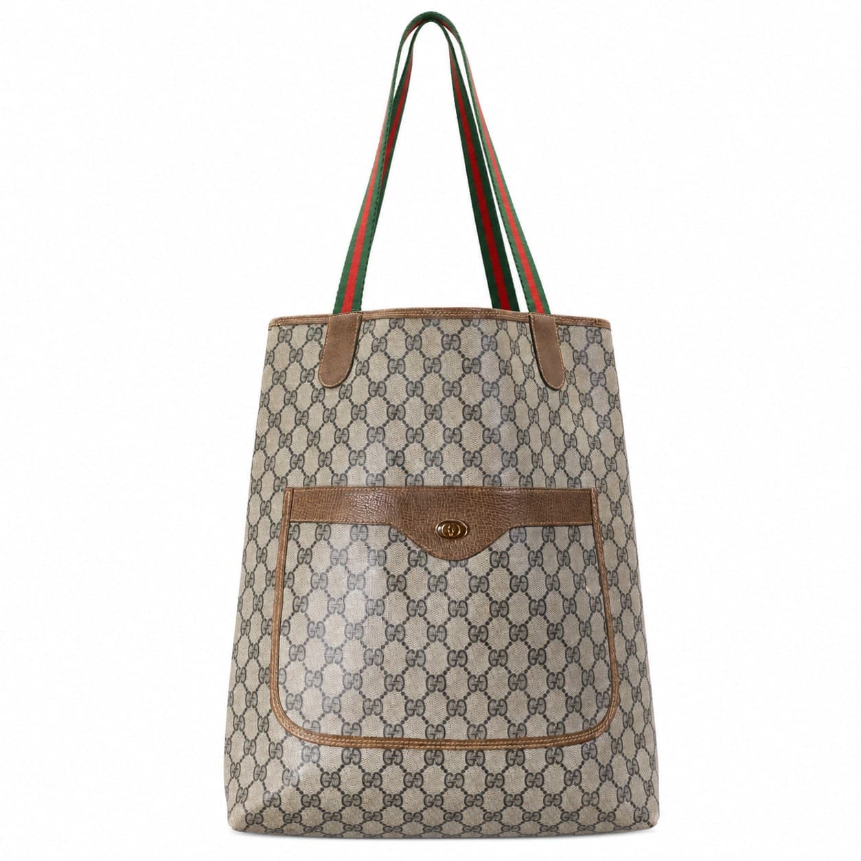 Gucci GG Supreme Canvas Web Stripe Tote Bag Handbag Purse Shoulder Bag Beige Brown
