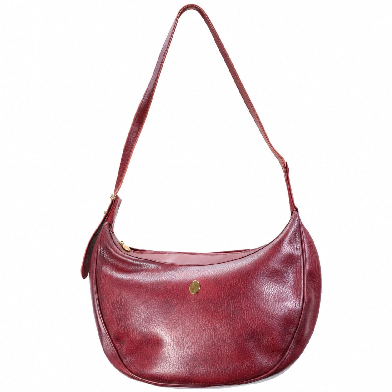 Cartier Must De Cartier Burgundy Leather Shoulder Bag Hobo Purse Handbag