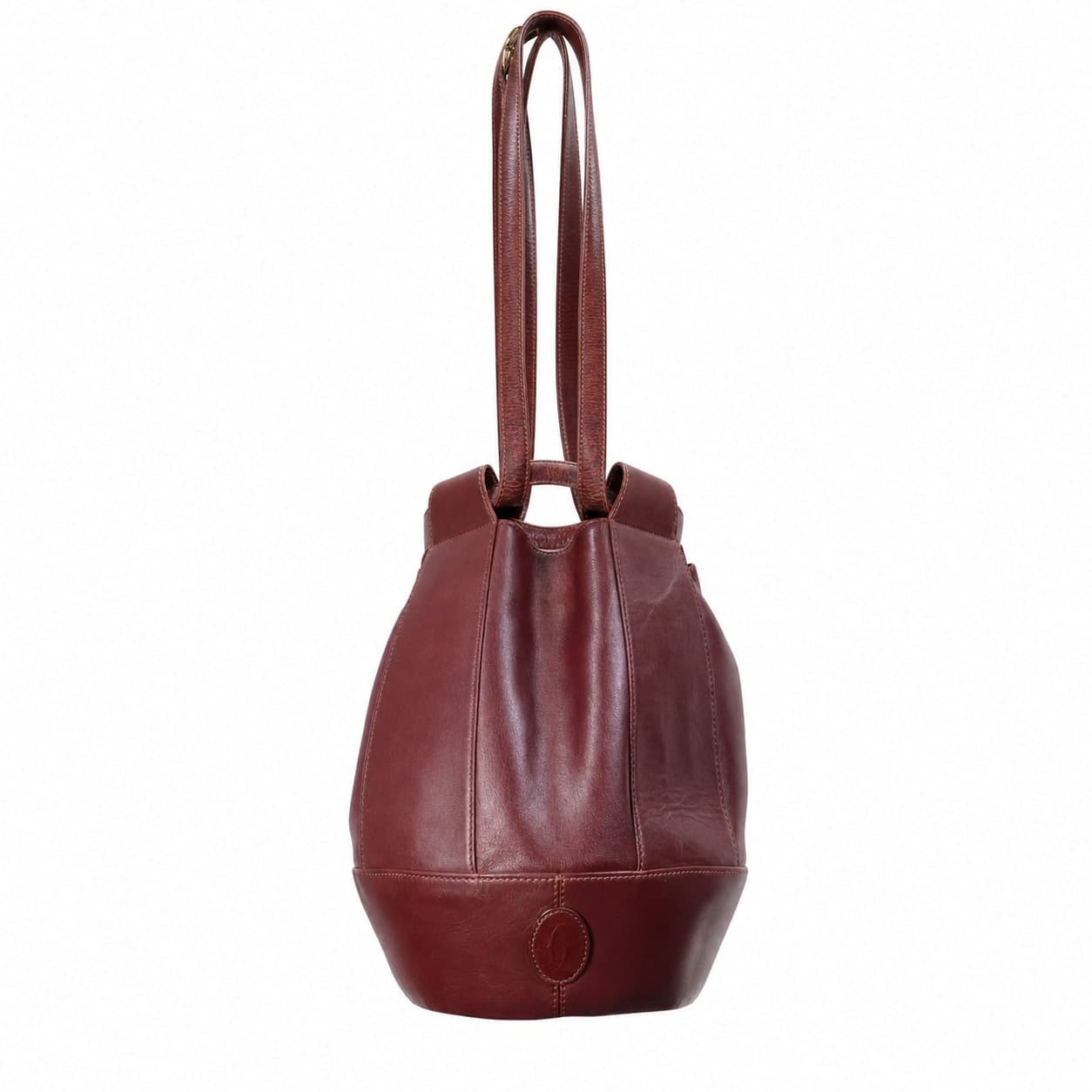 Cartier Must De Cartier Burgundy Leather Bucket Bag Handbag Purse Shoulder Bag Drawstring