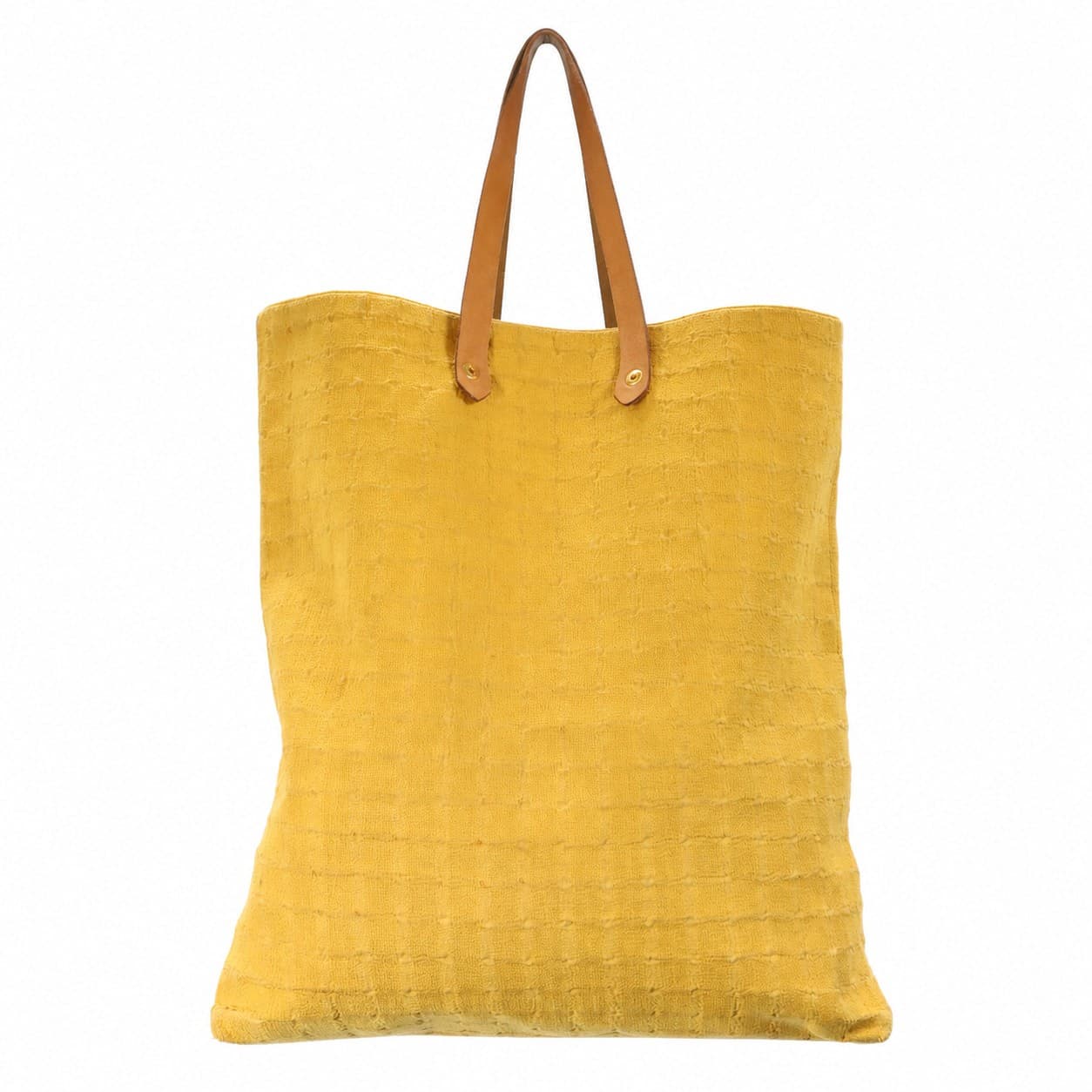Hermès Yellow Terry Cloth Tote Bag Handbag Purse Natural Leather Handles