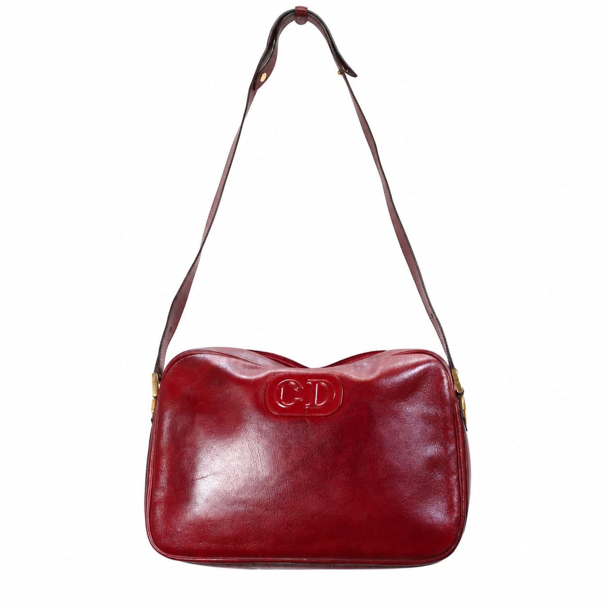 Christian Dior Burgundy Leather CD Logo Crossbody Shoulder Bag Handbag Purse