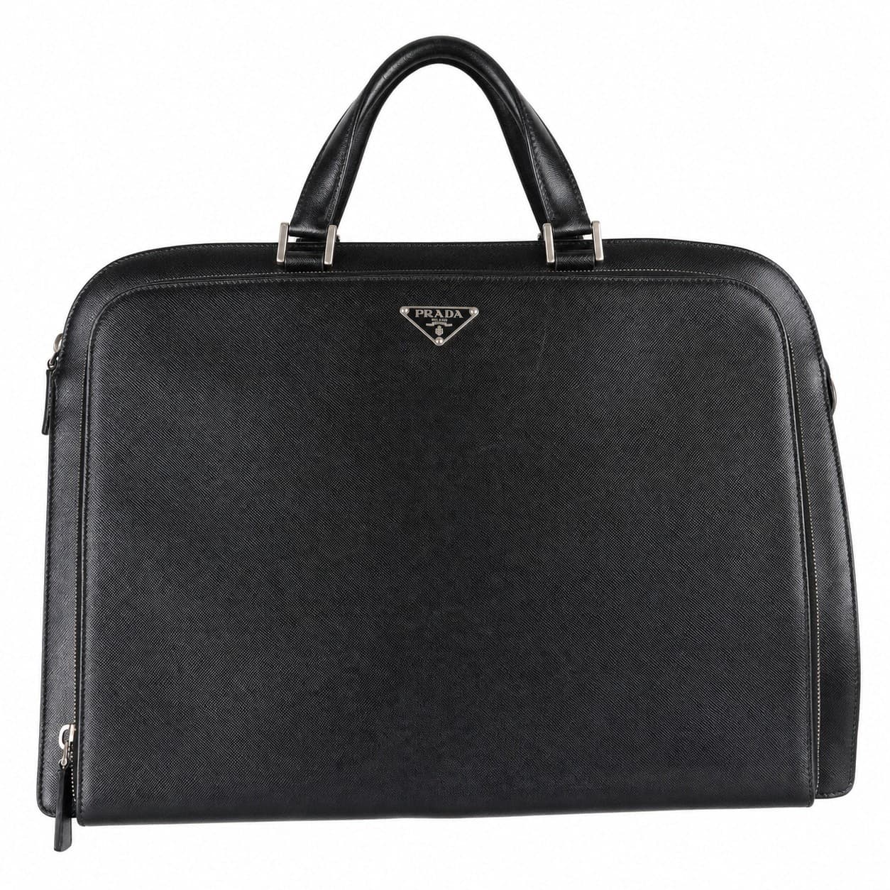 Prada Saffiano Leather Briefcase Top Handle Bag Black Business Handbag