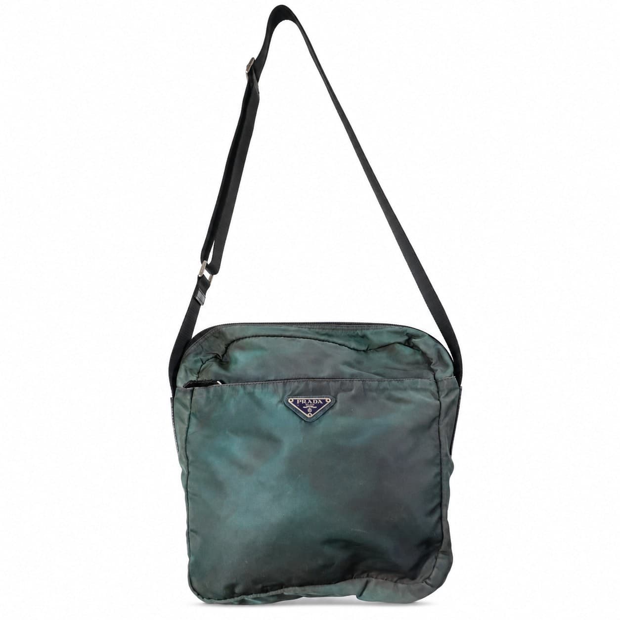 Prada Tessuto Nylon Crossbody Messenger Bag Handbag Purse Green Silver Hardware